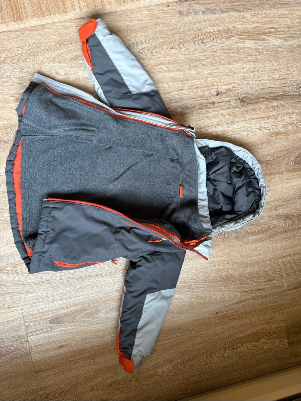 Kids Gray & Orange Hooded Winter Jacket